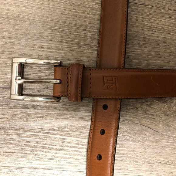 Lauren Ralph Lauren Genuine Leather Belt Cognac Equestrian Silver Chunky Buckle main image 5